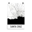 Santa Cruz CA Street Map Poster For Sale