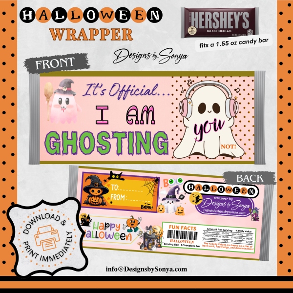 Custom Halloween Digital Hershey Bar Wrapper | Printable Candy Bar Covers | Instant Download for Trick-or-Treat Party Favors | Fits 1.55 oz Hershey s Chocolate Bar For Sale