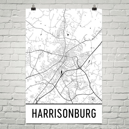 Harrisonburg VA Street Map Poster Online Hot Sale