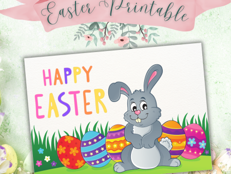 Fun Rabbit Happy Easter | Custom Designed | 5 x 7 Printable Greeting Card | Matching Envelope Included | Instant Download | Print from Home Sale