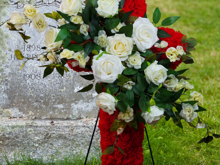 Lasting Honor: Custom Memorial Standing Cross with Red Carnations and White Roses Online now