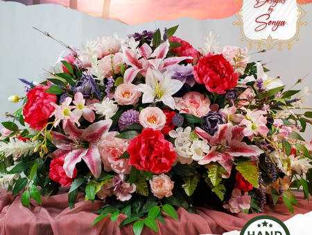 Lifelike Memorial Service Casket Spray to Cemetery Headstone Saddle - Premium Silk Flowers - Roses, Orchids, Lillies, Peonies, Hydrangeas Discount