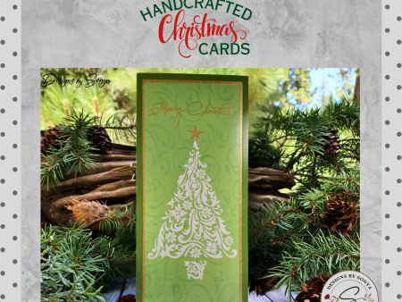 Elegant Green Christmas Tree Card | Slimline Holiday Card | Handcrafted Merry Christmas Card | Thoughtful Christmas Greeting For Discount