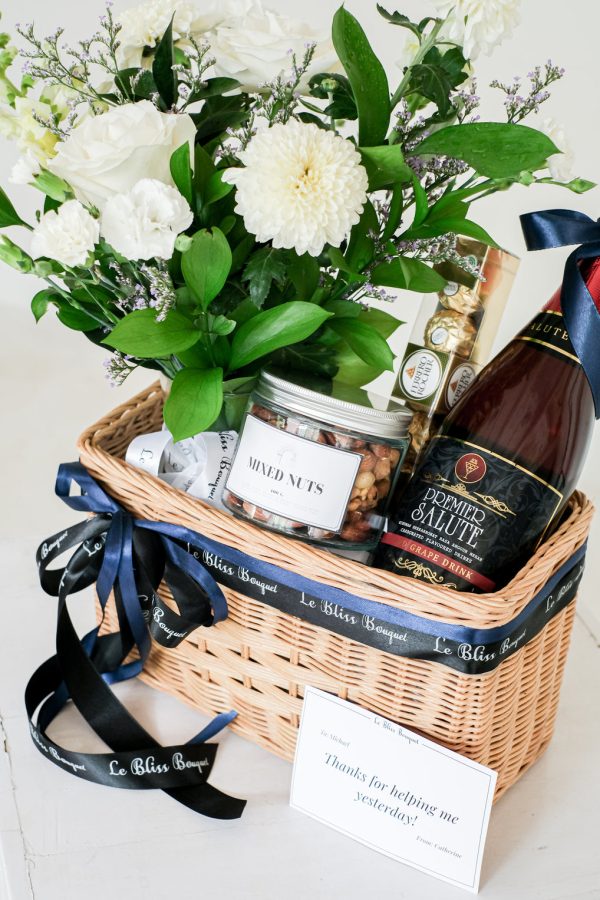 Gift for Him Thank You Gift Sparkling Grape Juice Flower Rattan Hamper Online Sale