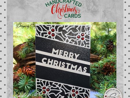 Handmade Black and Silver Glitter Christmas Card | Elegant Laser Cut  Merry Christmas  Holiday Greeting | Red Rhinestones and Satin Ribbon Online