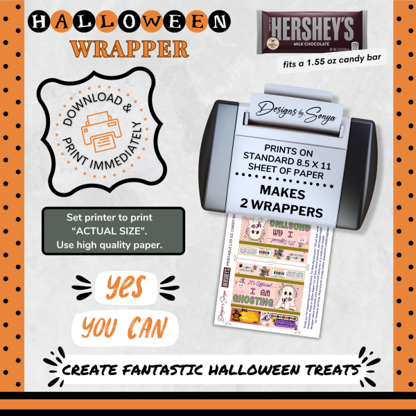 Custom Halloween Digital Hershey Bar Wrapper | Printable Candy Bar Covers | Instant Download for Trick-or-Treat Party Favors | Fits 1.55 oz Hershey s Chocolate Bar For Sale