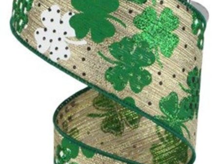 Shamrock Pattern Wired Ribbon | Gold, Green, Black, White | 2.5 Inches x 10 Yards | Really Great RGC1880 | Quality | St Patrick s | Clover Cheap