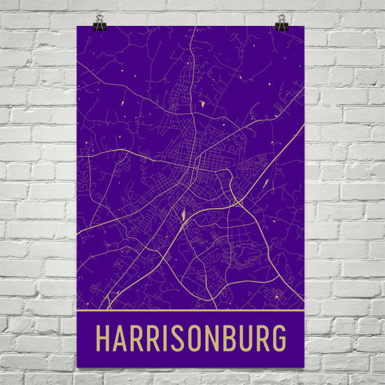 Harrisonburg VA Street Map Poster Online Hot Sale