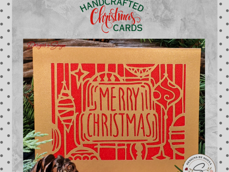 Gold Merry Christmas Card | A2 4.25 x5.5  Elegant Laser Cut Holiday Card | Unique Red and Gold Greeting Card | Festive Season s Greetings Online