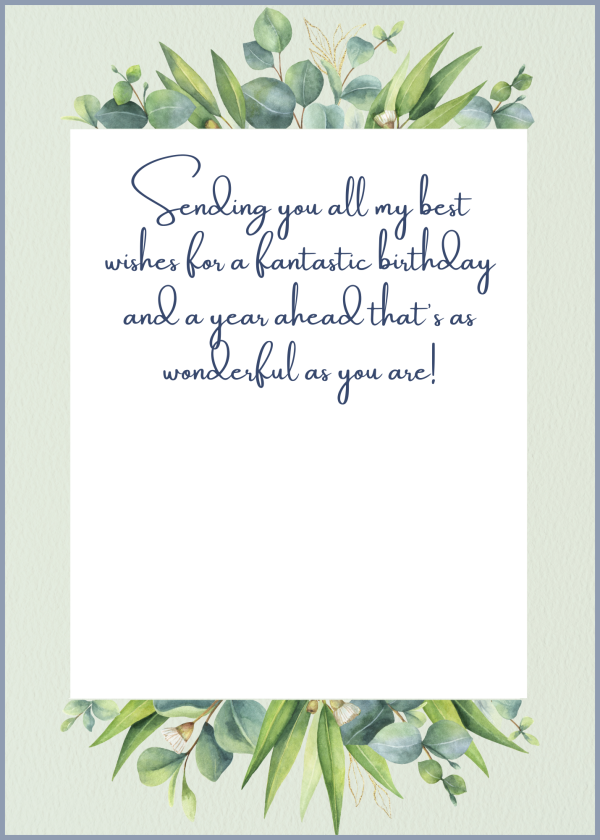 Green & Blue Birthday Card 5x7 | Printable Birthday Card | Eucalyptus Cake Design | A7 Envelope Included | Digital Download Sale