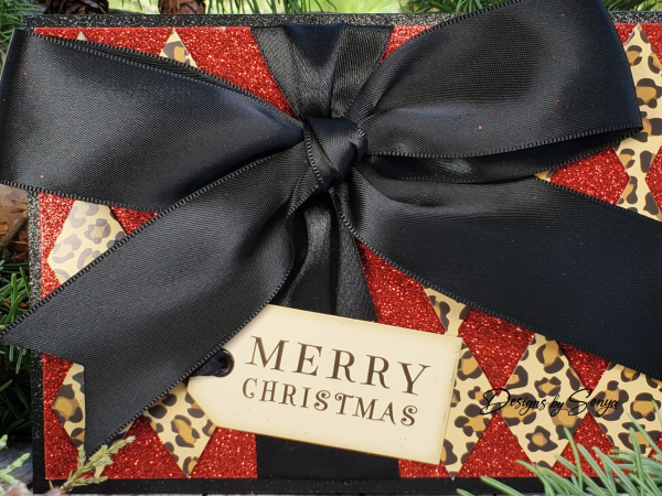 Luxury Handcrafted Christmas Card - Leopard Print & Glitter with Satin Bow | Unique Merry Christmas Card | Fabulous Holiday Greeting Discount