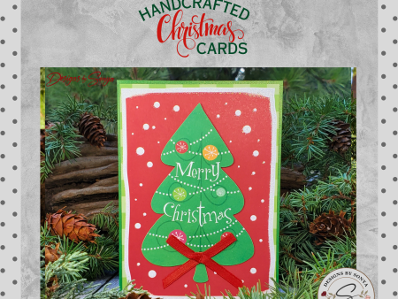 LIMITED EDITION | Festive 5  x7  Green Christmas Tree Embellished with a 1 4  Hand Tied Bow | Custom 3D Layered Holiday Greeting Card Sale