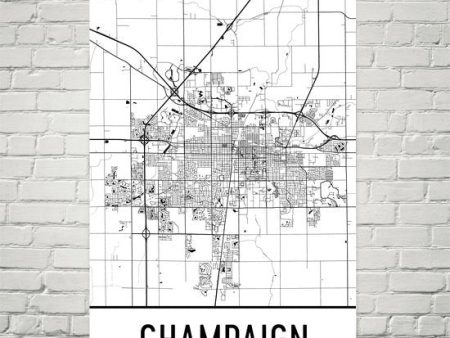 Champaign IL Street Map Poster For Sale