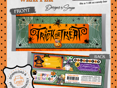 Custom Halloween Digital Hershey Bar Wrapper | Printable Candy Bar Covers | Instant Download for Trick-or-Treat Party Favors | Fits 1.55 oz Hershey s Chocolate Bar Hot on Sale