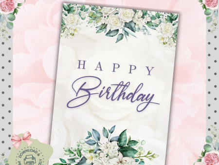 Elegant Floral Birthday Card 5x7 | Printable Birthday Card | Fits A7 Envelope | Custom Insert Message | Digital Download Fashion