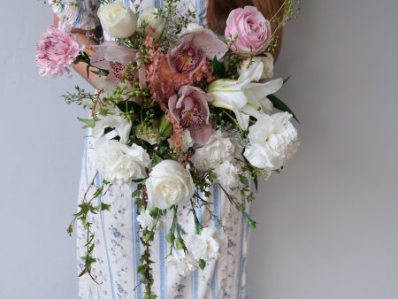 White Pink Cymbidium Cascade Bridal Bouquet Online now