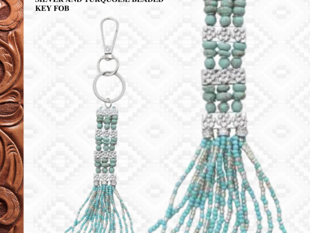 Southwestern Clementine Silver and Turquoise Beaded Key Fob For Discount