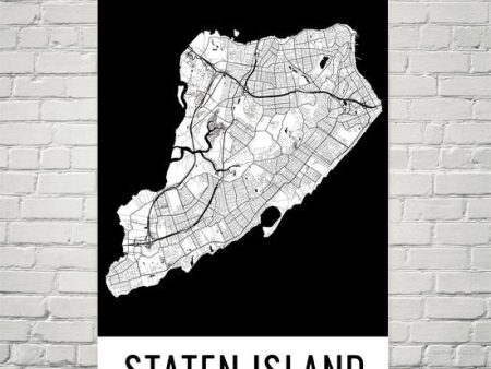 Staten Island NY Street Map Poster Hot on Sale