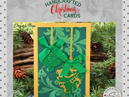 LIMITED EDITION | Elegant Green Ornament Christmas Card | 5 x7  Handcrafted Holiday Greeting Card | Festive Merry Christmas & New Year Card Supply