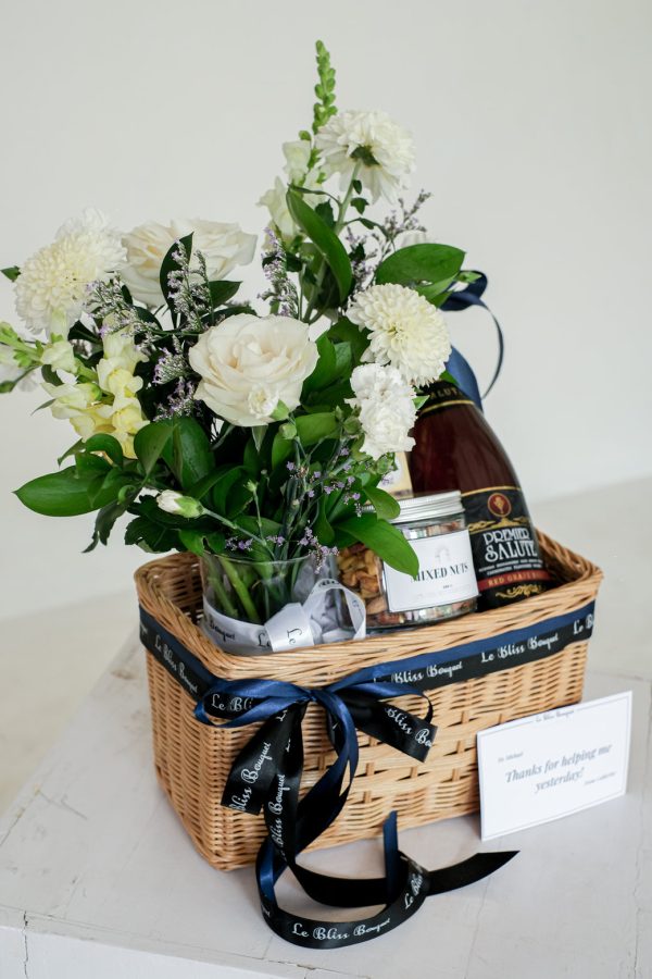 Gift for Him Thank You Gift Sparkling Grape Juice Flower Rattan Hamper Online Sale