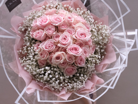 Classic Pink Rose and Baby s breath Bouquet Discount