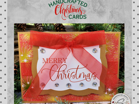 Custom Designed 3D Layered | Festive Gold and Red Glitter | 5  x 7  Merry Christmas Card | Red Satin Ribbon and Bow | Holiday Greetings For Discount