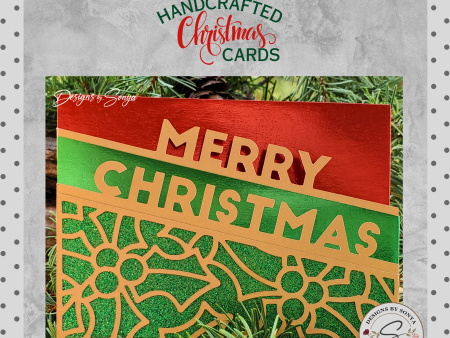 Festive Green and Red Merry Christmas Card | A2 4.25 x5.5  Laser Cut Holiday Card | Handcrafted Elegant Christmas Greeting Card Online Sale