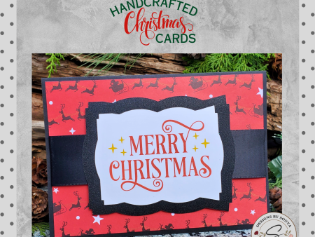 Handmade Custom Designed Merry Christmas Card with Reindeer Design | Unique 5 x7  Holiday Greeting Discount