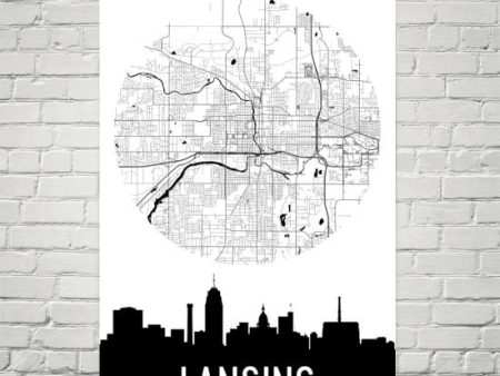 Lansing Skyline Silhouette Art Prints Sale