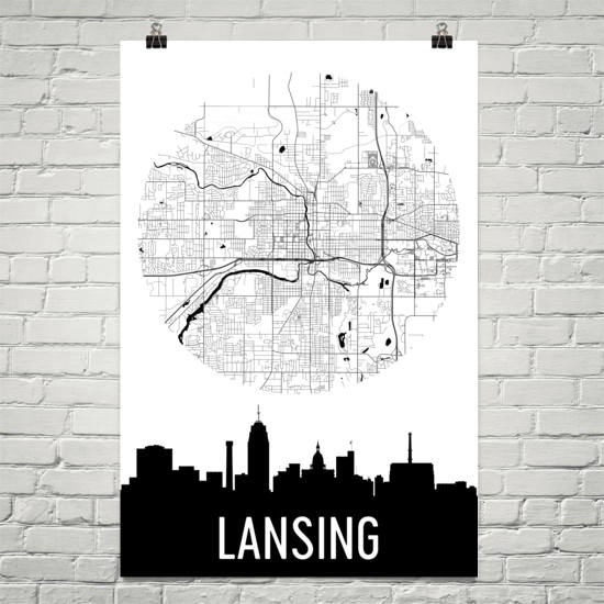 Lansing Skyline Silhouette Art Prints Sale