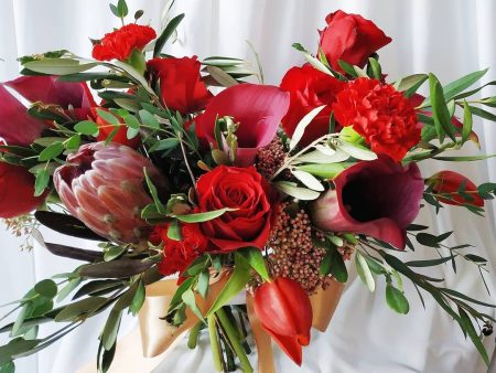 Red Calla Lily Protea Bridal Bouquet For Sale