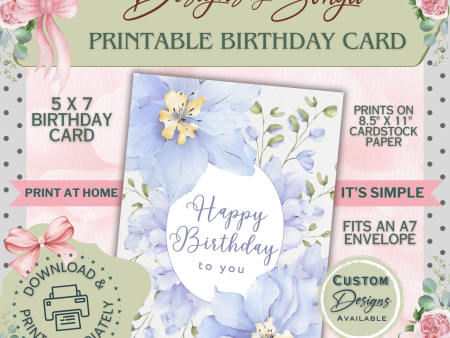 Floral Birthday Card Digital Download | Printable 5x7 DIY Card Set with Matching Envelope and Inserts | Easy At-Home Printing on Cardstock Fashion