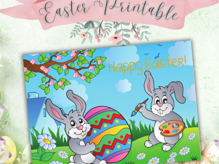 Cute Rabbits Happy Easter | Custom Designed | 5x7 Printable Greeting Card | Matching Envelope Included | Instant Download | Print from Home For Sale