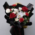 Classic Red and White Rose Orchid Bouquet Online Sale