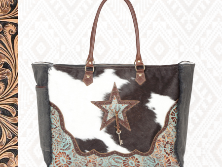 Classic Southwestern Elegance | Asterias Canvas and Hair-on Fur Leather Bag | Myra Bags | S-4393 For Sale