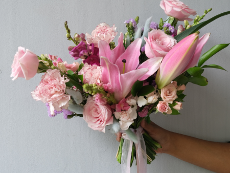 Garden Pink Lily Bridal Bouquet Online now