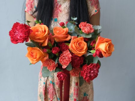 Red Orange Prewed Bouquet Cheap