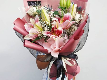 Maroon Elegant Lily Casablanca Bouquet Online Hot Sale